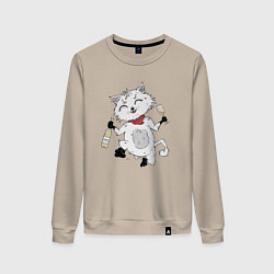 Свитшот хлопковый женский Праздничный котик, цвет: миндальный