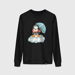 Свитшот хлопковый женский Пингвин на облаке с зонтом, цвет: черный
