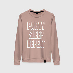 Свитшот хлопковый женский Party sleep repeat надпись с тенью, цвет: пыльно-розовый