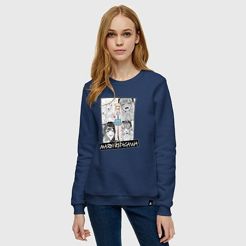 Женский свитшот Марин Китагава на фоне манги / Тёмно-синий – фото 3