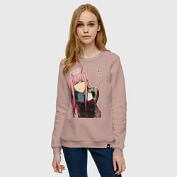 Свитшот хлопковый женский Zero Two anime girl, цвет: пыльно-розовый — фото 2