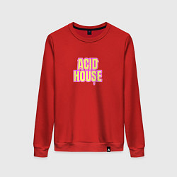 Свитшот хлопковый женский Acid house стекающие буквы, цвет: красный
