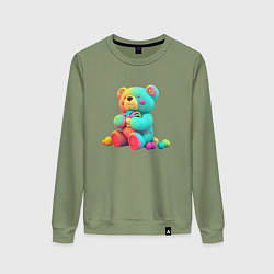 Свитшот хлопковый женский Медвежонок в ярких красках, цвет: авокадо