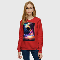 Свитшот хлопковый женский Астронавт и марсоход, цвет: красный — фото 2