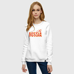 Свитшот хлопковый женский Russia: в стиле хохлома, цвет: белый — фото 2