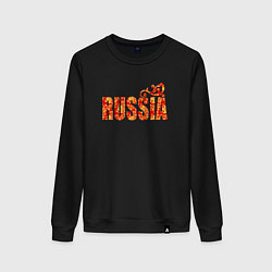 Свитшот хлопковый женский Russia: в стиле хохлома, цвет: черный