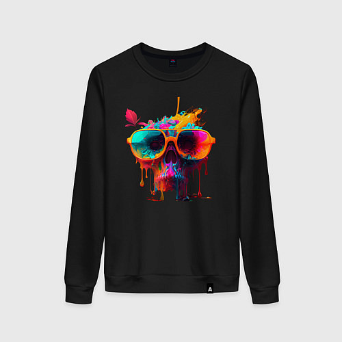 Женский свитшот Красочный неоновый коктейль в черепе / Черный – фото 1
