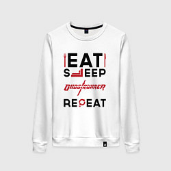 Свитшот хлопковый женский Надпись: eat sleep Ghostrunner repeat, цвет: белый