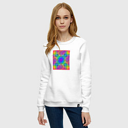 Свитшот хлопковый женский Цветные квадраты в квадрате, цвет: белый — фото 2