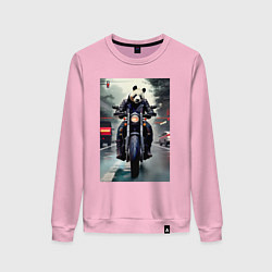 Свитшот хлопковый женский Panda - cool biker - neural network, цвет: светло-розовый