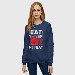 Свитшот хлопковый женский Надпись eat sleep DayZ repeat, цвет: тёмно-синий — фото 2