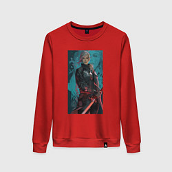 Свитшот хлопковый женский Самурай девушка с катаной, цвет: красный