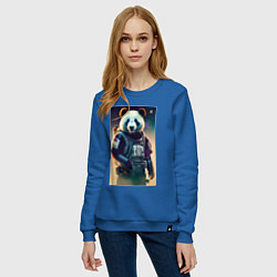 Свитшот хлопковый женский Крутой панда - киберпанк, цвет: синий — фото 2