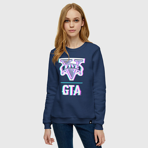 Женский свитшот GTA в стиле glitch и баги графики / Тёмно-синий – фото 3