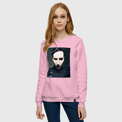 Свитшот хлопковый женский Marilyn Manson фотопортрет, цвет: светло-розовый — фото 2