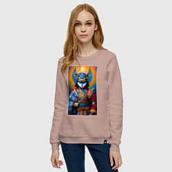 Свитшот хлопковый женский Кот-самурай - нейросеть, цвет: пыльно-розовый — фото 2