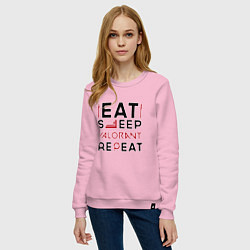 Свитшот хлопковый женский Надпись: eat sleep Valorant repeat, цвет: светло-розовый — фото 2