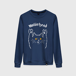 Свитшот хлопковый женский Motorhead rock cat, цвет: тёмно-синий