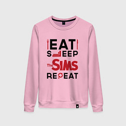 Свитшот хлопковый женский Надпись: eat sleep The Sims repeat, цвет: светло-розовый