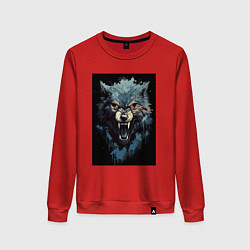 Свитшот хлопковый женский Серый волк и синии брызги, цвет: красный