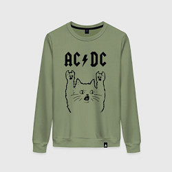 Свитшот хлопковый женский AC DC - rock cat, цвет: авокадо