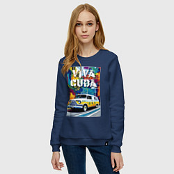 Свитшот хлопковый женский Viva Cuba - car - retro, цвет: тёмно-синий — фото 2