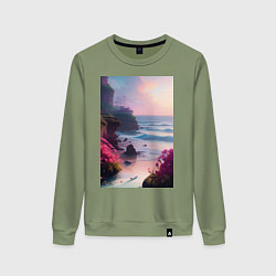 Свитшот хлопковый женский Вечер в бухте, цвет: авокадо