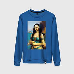 Свитшот хлопковый женский Мона Лиза на пляже - Биарриц - Франция, цвет: синий