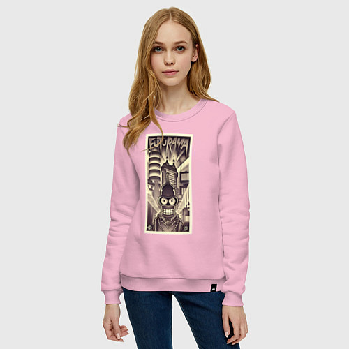 Женский свитшот Бендер в стиле ретрофутуризма / Светло-розовый – фото 3