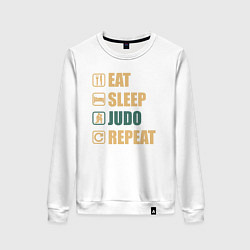 Свитшот хлопковый женский Eat sleep judo, цвет: белый