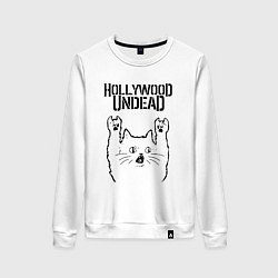 Свитшот хлопковый женский Hollywood Undead - rock cat, цвет: белый