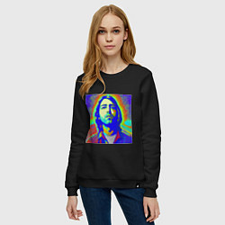 Свитшот хлопковый женский Kurt Cobain Glitch Art, цвет: черный — фото 2