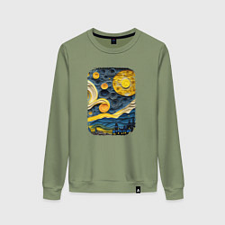 Свитшот хлопковый женский Starry Night Voyage, цвет: авокадо