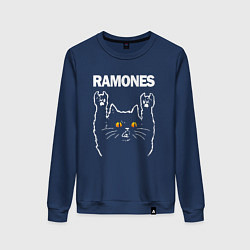 Свитшот хлопковый женский Ramones rock cat, цвет: тёмно-синий