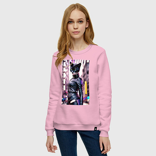 Женский свитшот Cool black cat - neural network - fashionista / Светло-розовый – фото 3