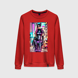 Женский свитшот Cyberpunk - cat girl - neural network