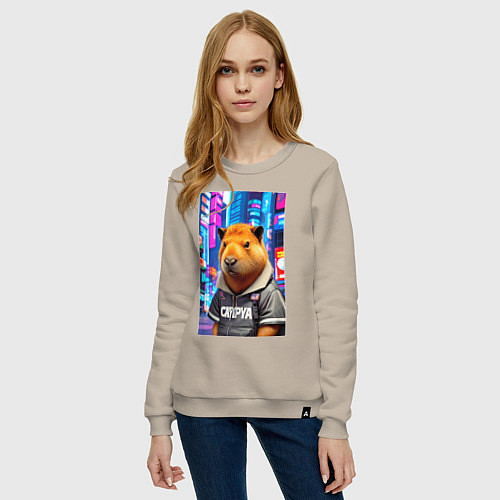 Женский свитшот Cool capybara - urban style - neural network / Миндальный – фото 3