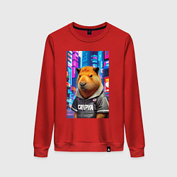 Свитшот хлопковый женский Cool capybara - urban style - neural network, цвет: красный