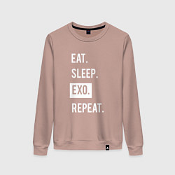 Свитшот хлопковый женский Eat Sleep EXO Repeat, цвет: пыльно-розовый