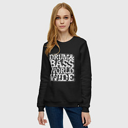Свитшот хлопковый женский Drum and bass world wide, цвет: черный — фото 2