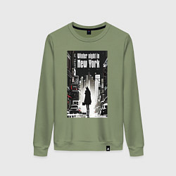 Женский свитшот Зимняя ночь в Нью-Йорке - лиса