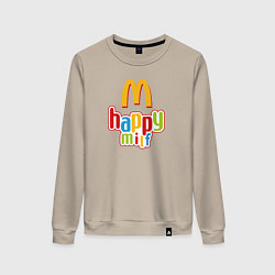 Свитшот хлопковый женский Happy MILF Любовь, счастье и свобода, цвет: миндальный