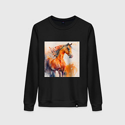 Свитшот хлопковый женский Конь Огонь, цвет: черный