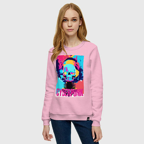 Женский свитшот Cool skull - cyberpunk - pop art / Светло-розовый – фото 3