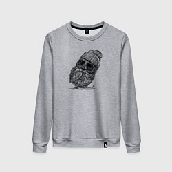 Свитшот хлопковый женский Сова-хипстер, цвет: меланж