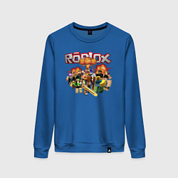 Свитшот хлопковый женский Роблокс на фоне взрыва roblox, цвет: синий