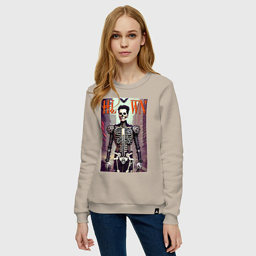 Женский свитшот Skeleton fashionista - art - poster / Миндальный – фото 3