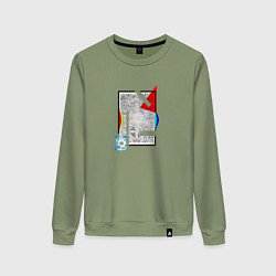 Свитшот хлопковый женский Геометрическая абстракция треугольник, квадрат, цвет: авокадо