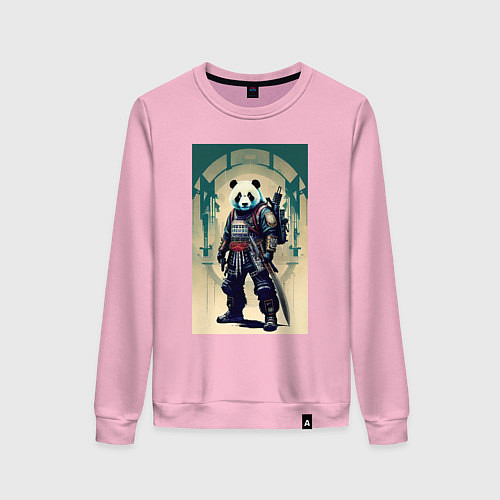Женский свитшот Панда - самурай - киберпанк / Светло-розовый – фото 1