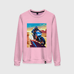 Свитшот хлопковый женский Мотоциклист в пустыне, цвет: светло-розовый
